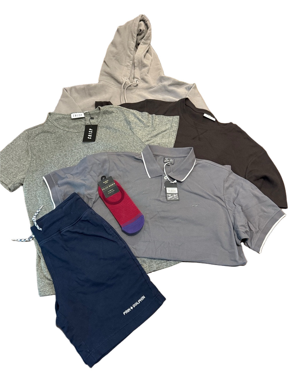 **Bundle**6 Items Assorted Men's Short Sleeve Shirts and Polo and Hoodie Size L